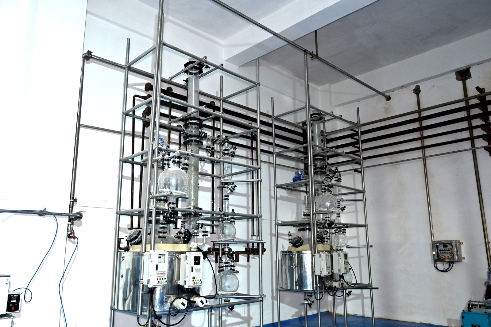 Distillation glassware setup in the R&D lab